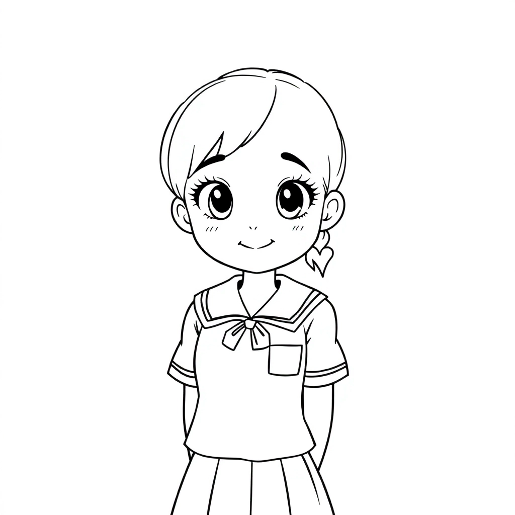 A chinese girl wearing Malaysia primary chinese school uniform صفحات التلوين