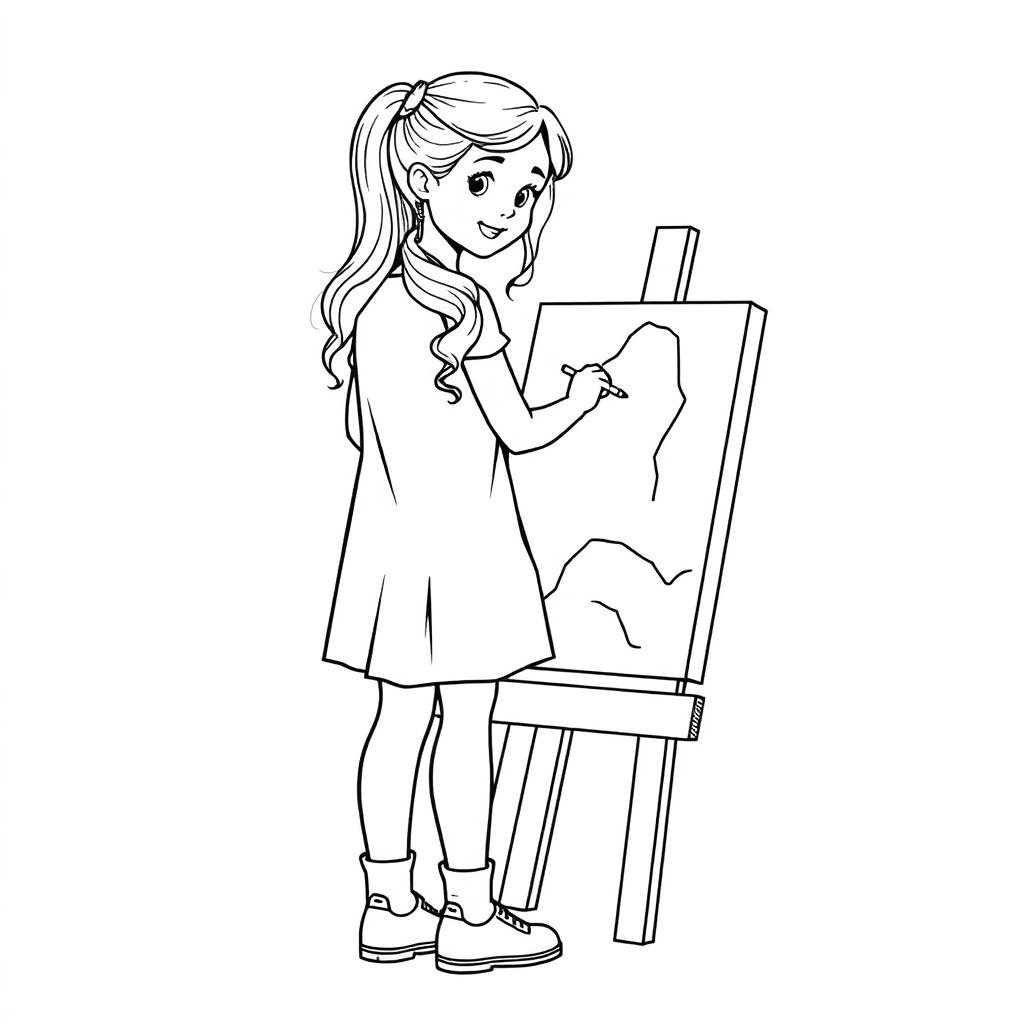 illustration 17 year old girl painting on canvas funny illustration outline صفحات التلوين