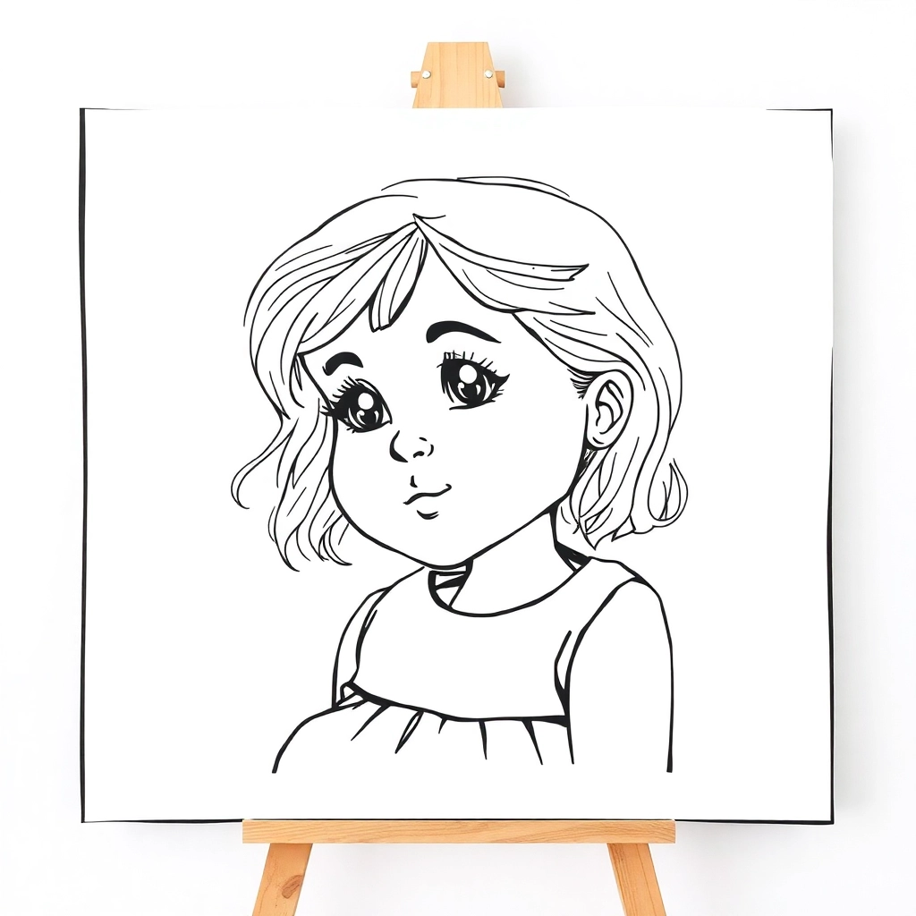 Illustration  girl painting on canvas in her room cute illustration outline 11 size صفحات التلوين