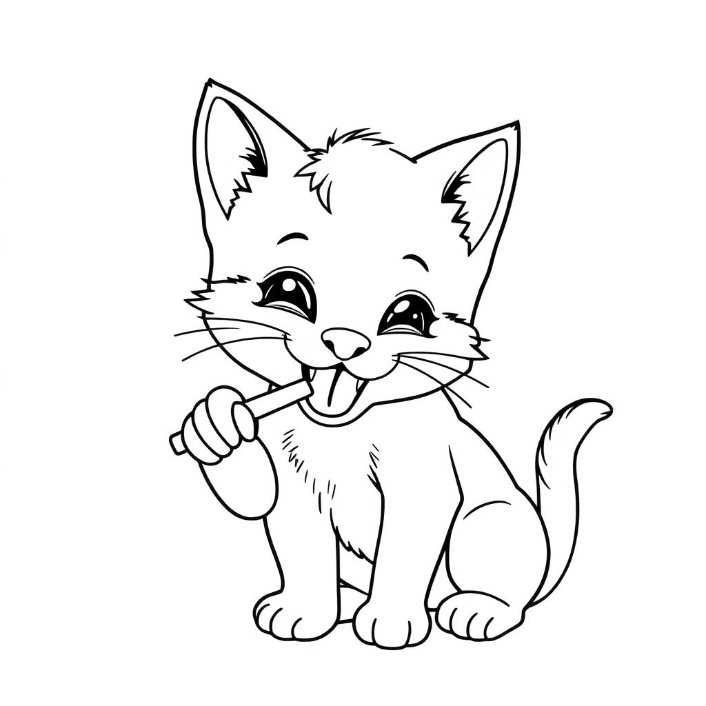 A kitten brushing teeth in a bathroom  صفحات التلوين