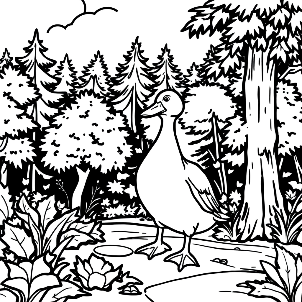 a duck in forest صفحات التلوين