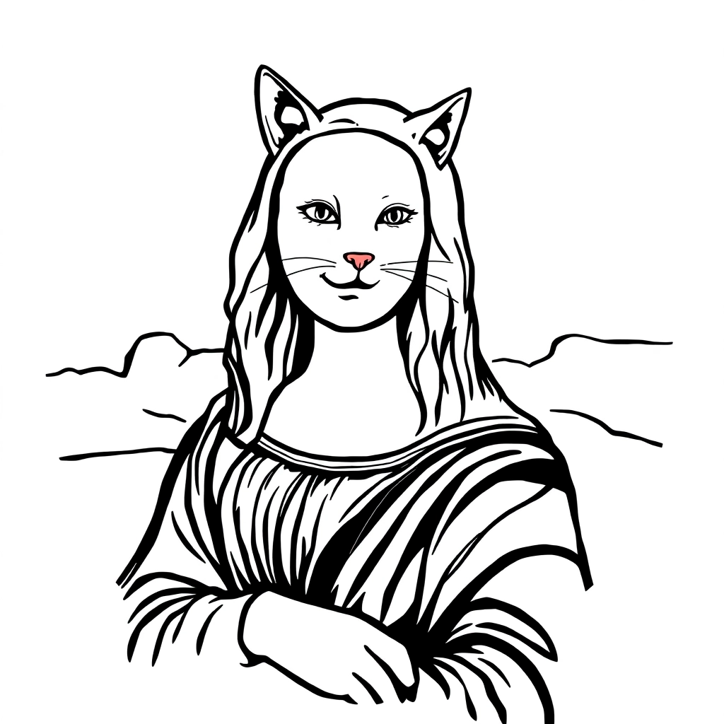  Mona Lisa change to be a cat   صفحات التلوين