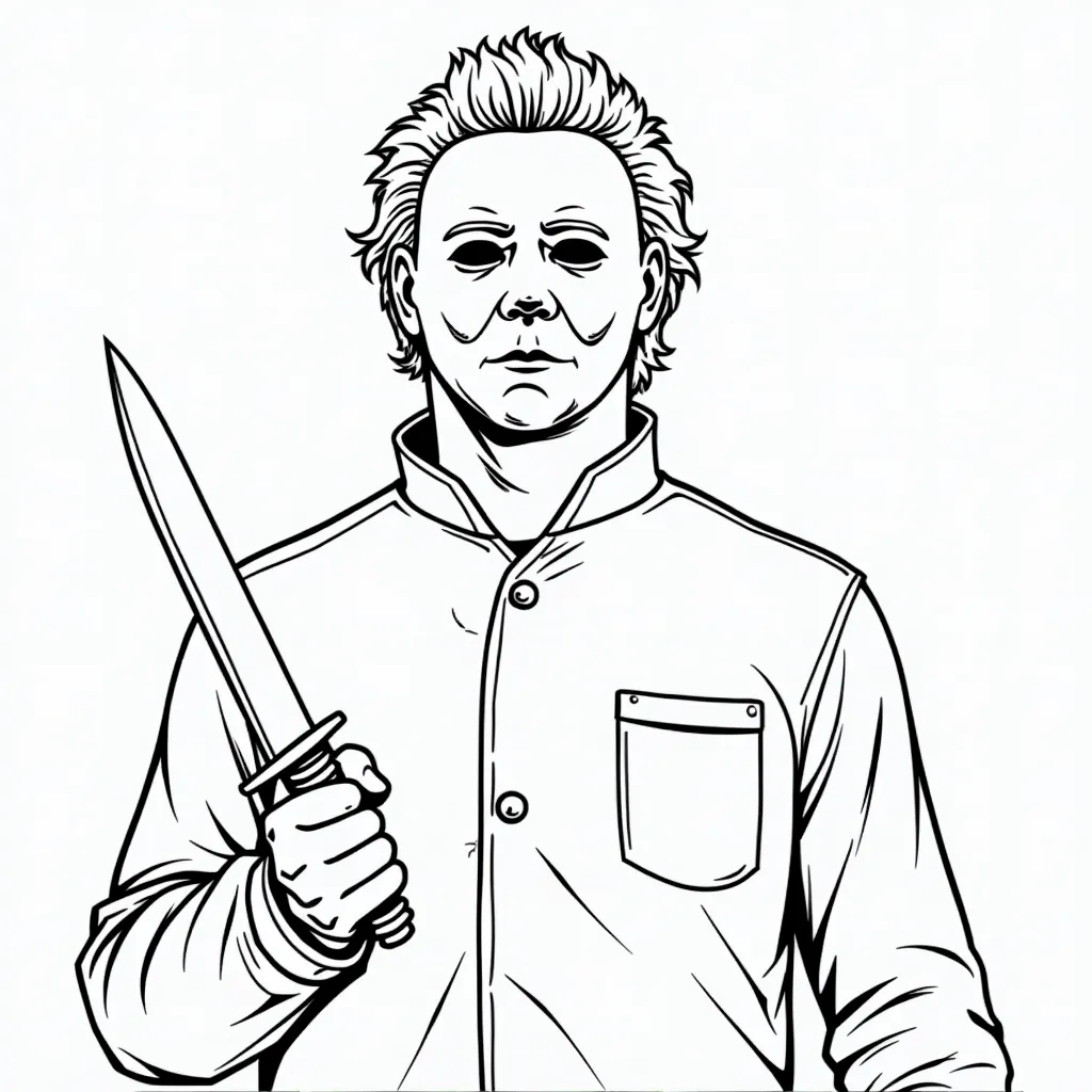 michael myers with mask holding a knife coloring pages