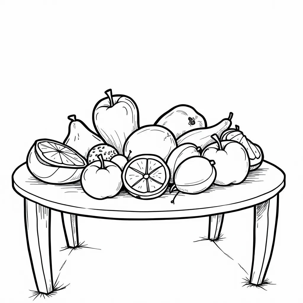 a table with fruits coloring pages