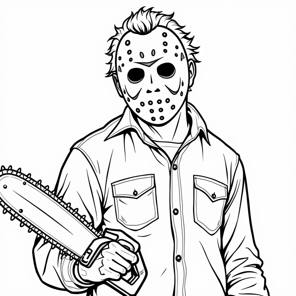 leatherface with mask holding a chainsaw coloring pages