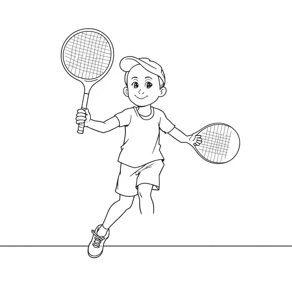 Kids Double Tennis drawing line صفحات التلوين