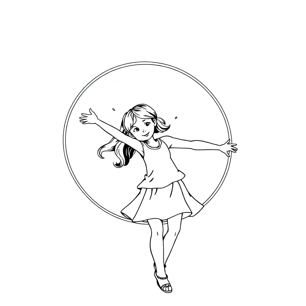 Little girl hula hooping صفحات التلوين
