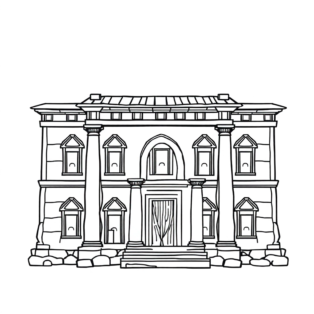 A line drawing of an ancient building is needed صفحات التلوين