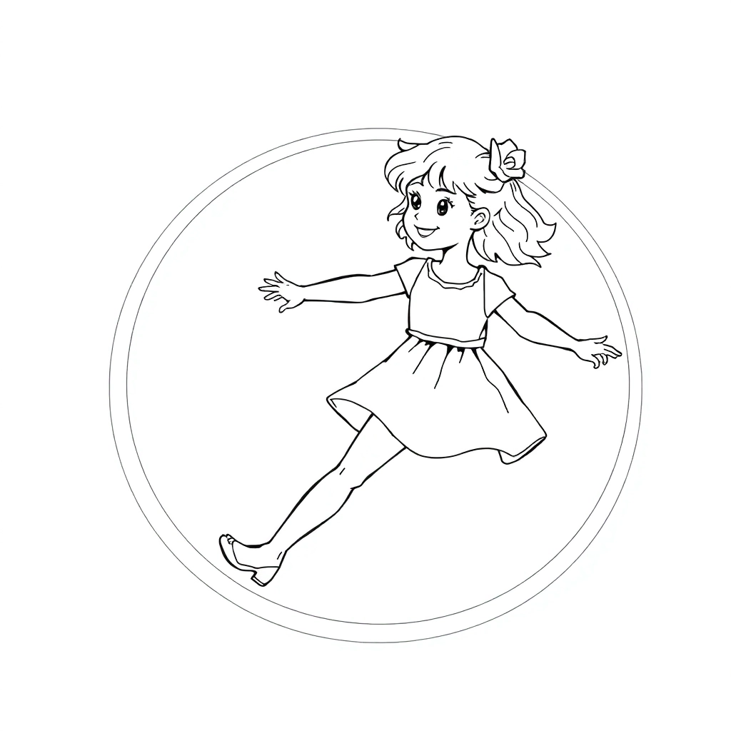 Little girl spinning a hula hoop front view short sleeves and long pants grasping with two hands صفحات التلوين