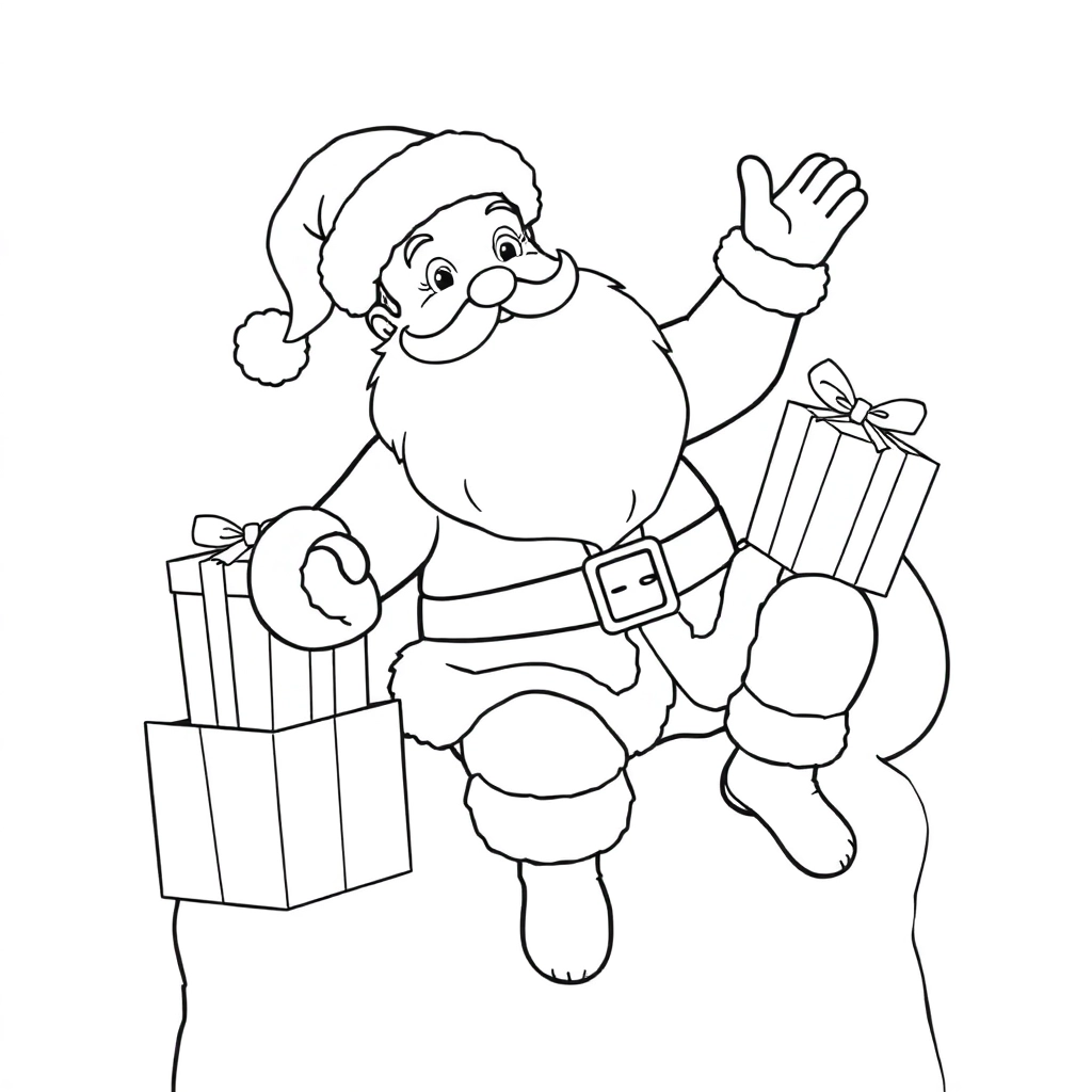 Santa Claus sitting gifting climbing smiling waving صفحات التلوين