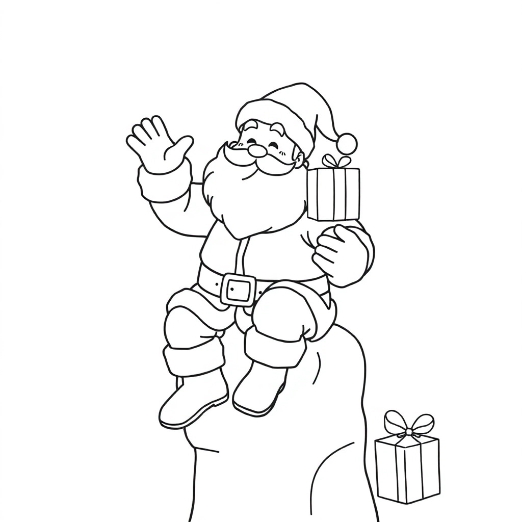 cartoon cute Santa Claus sitting gifting climbing smiling waving صفحات التلوين