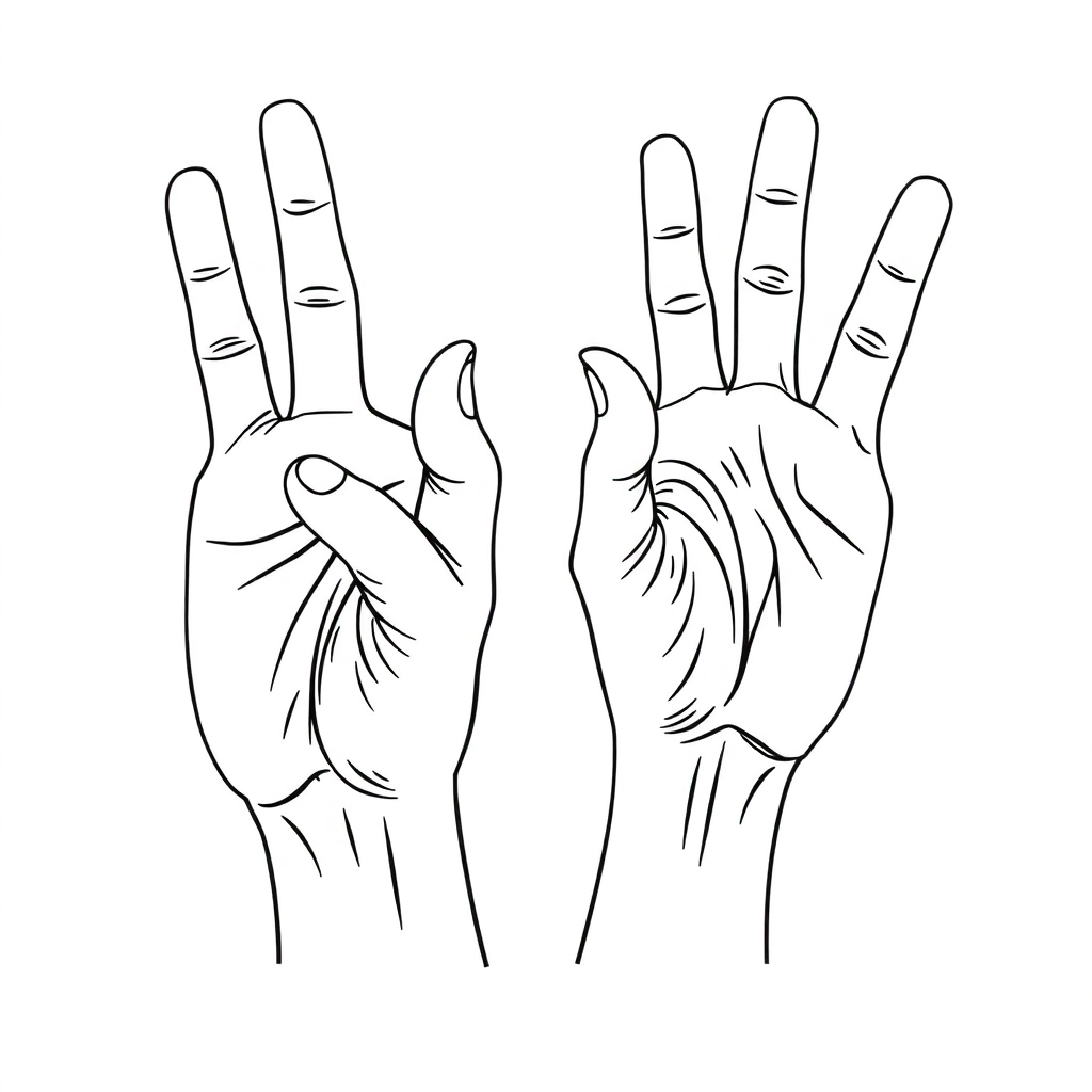 Hand signs 15 fingers up palm out line art simple black and white صفحات التلوين