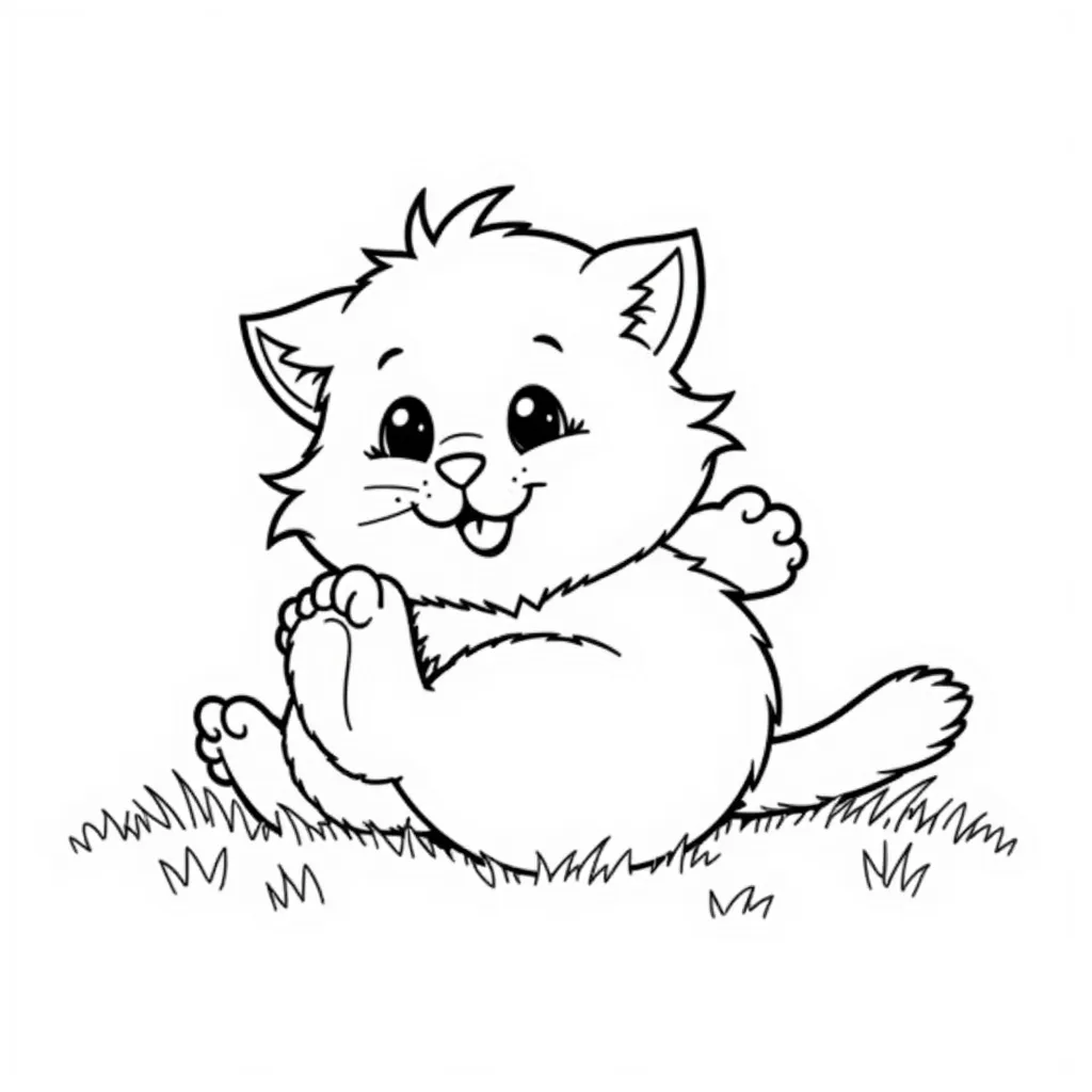 小猫在草地上打滚 coloring pages