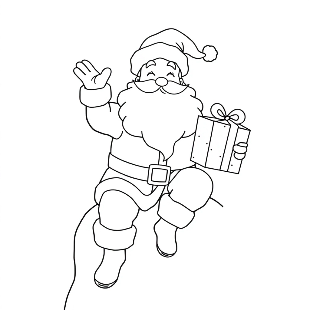 Santa Claus sitting gifting climbing smiling waving صفحات التلوين