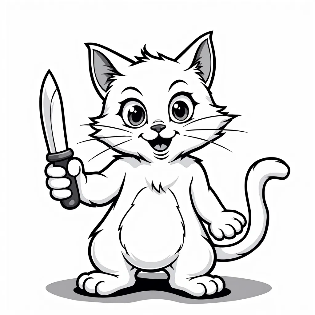 scary cat holding a knife coloring pages