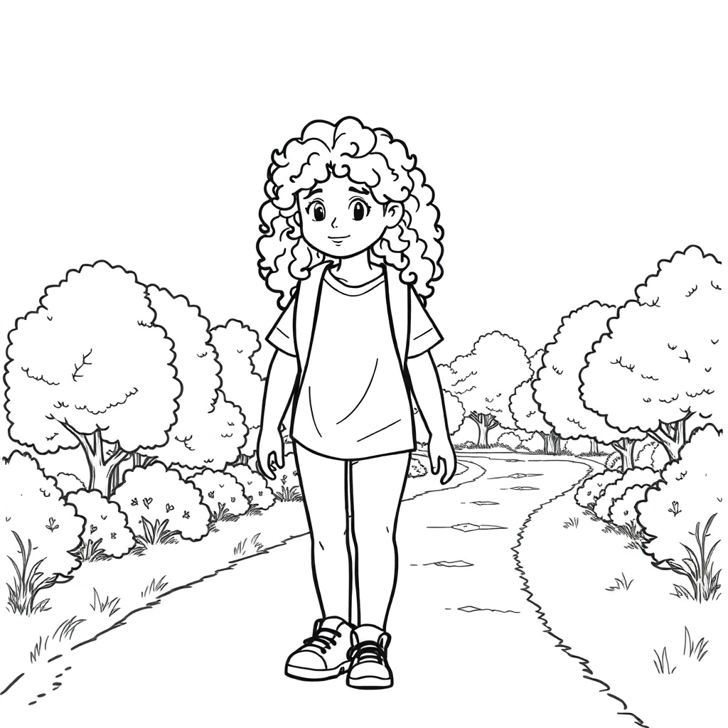 handsome curlyhaired college student white shirt earphones walking along a treelined path صفحات التلوين
