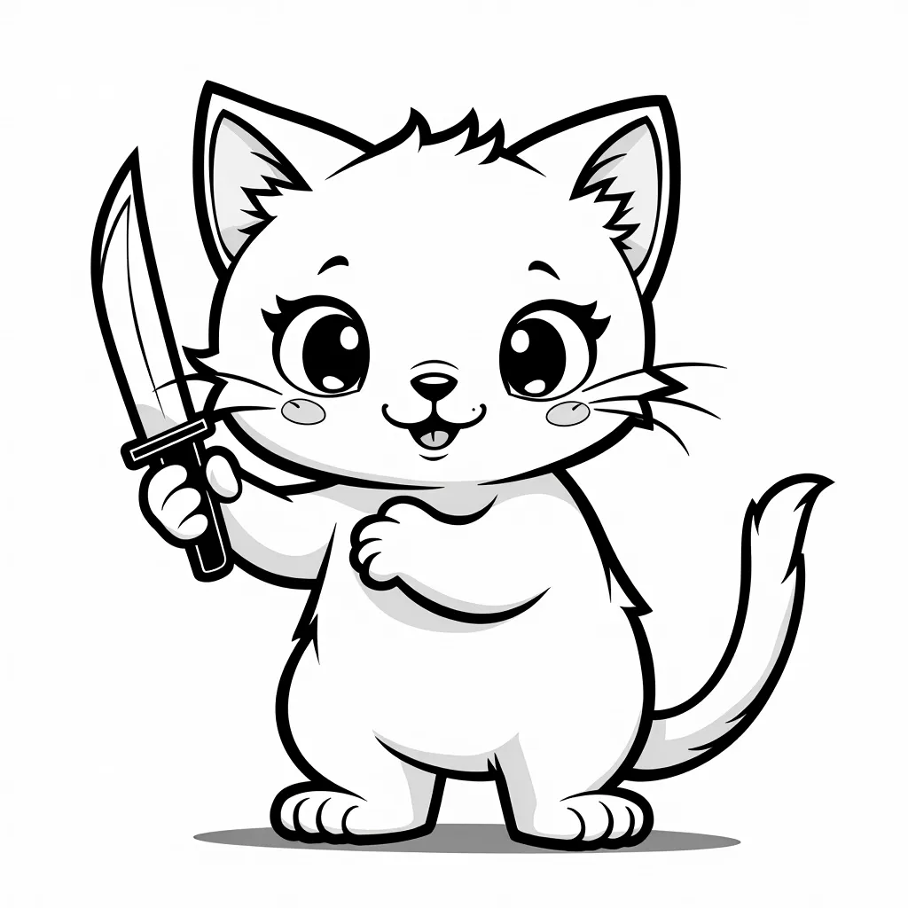 mean cat holding a knife coloring pages