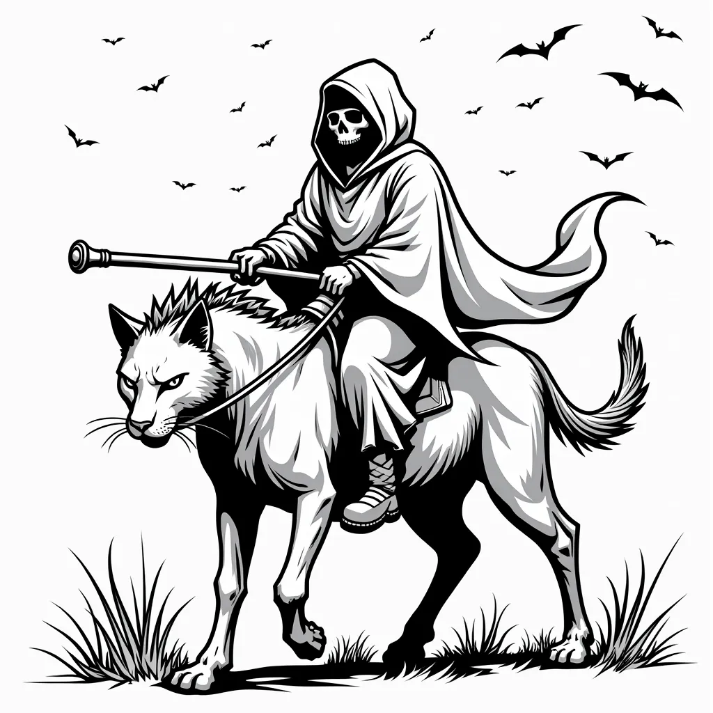 grim reaper riding a black cat coloring pages