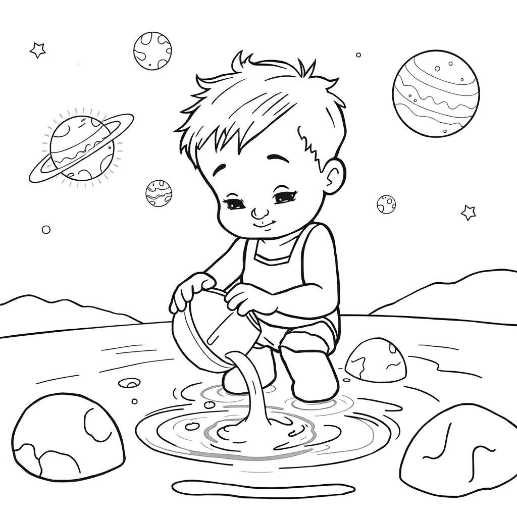 boy watering planets صفحات التلوين