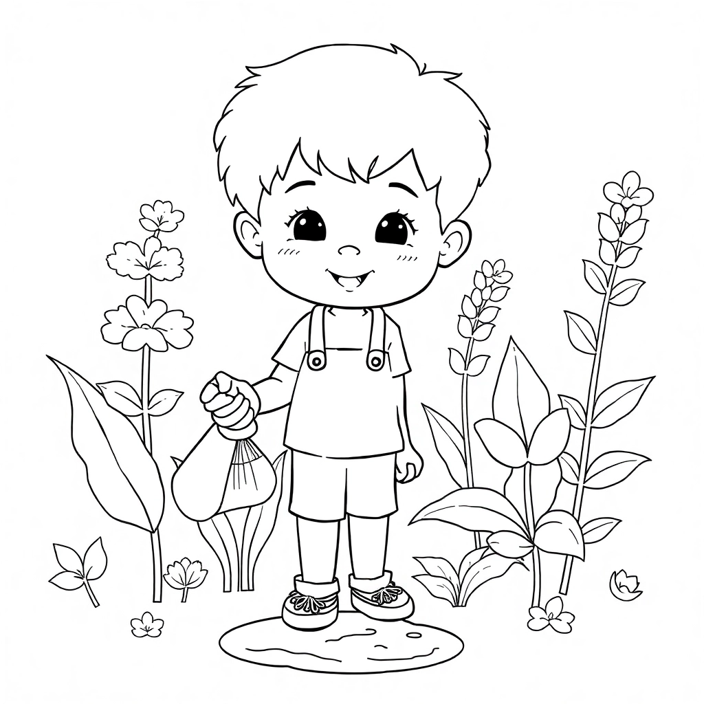 boy watering plants صفحات التلوين