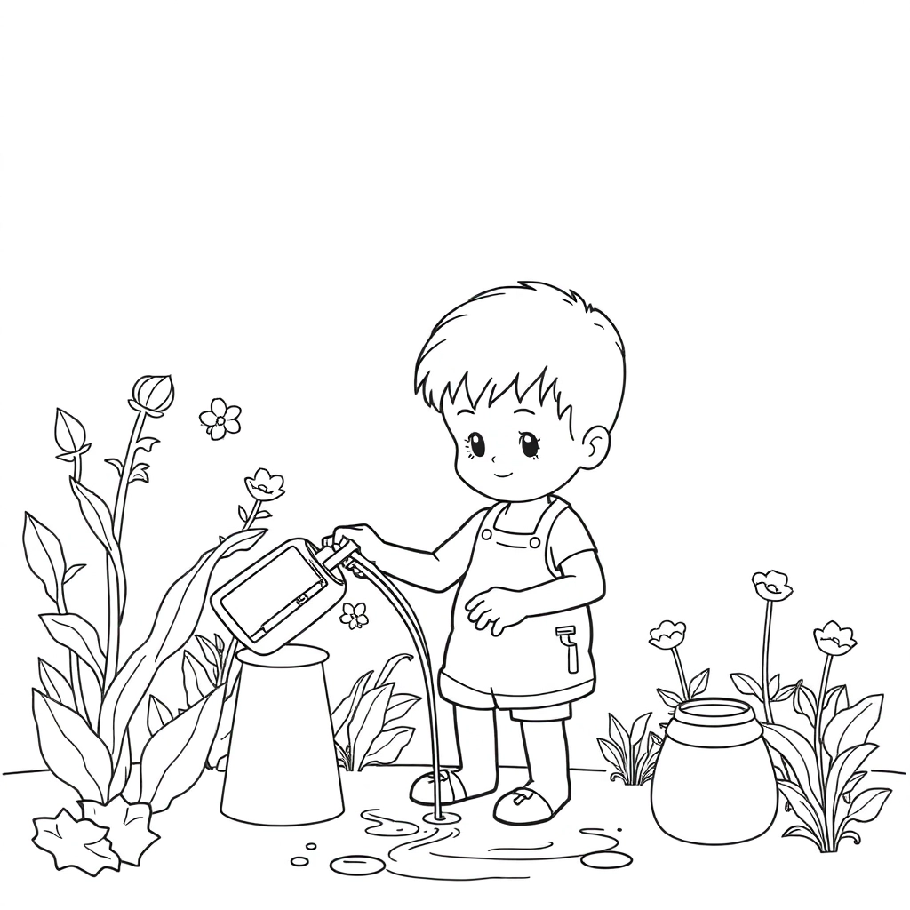 boy watering plants صفحات التلوين