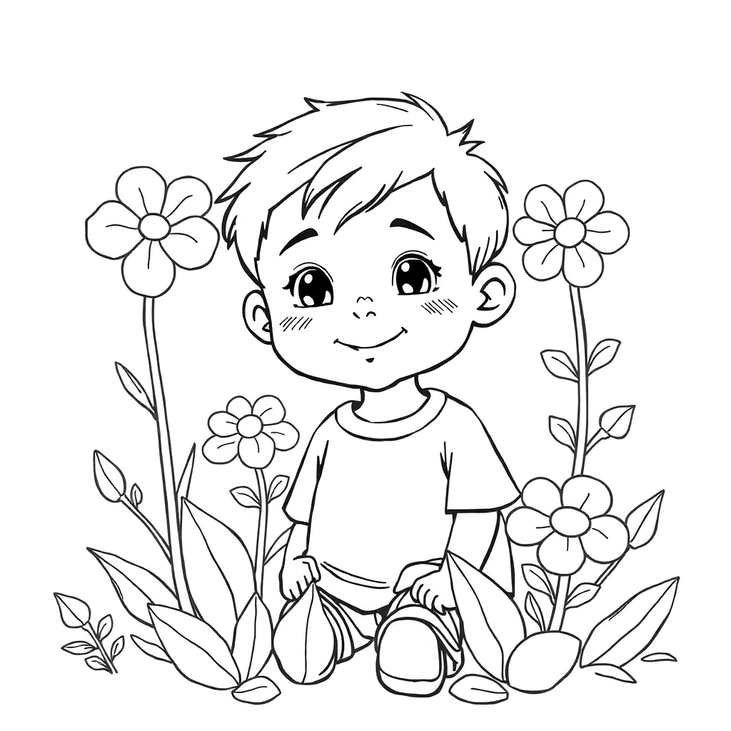 boy watering plants صفحات التلوين
