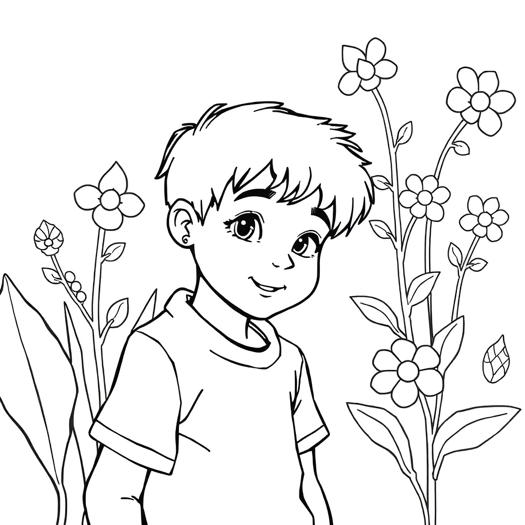 boy watering plants صفحات التلوين