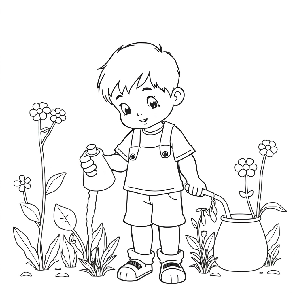 boy watering plants صفحات التلوين
