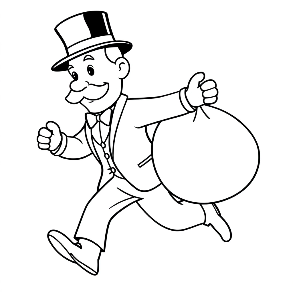 Monopoly man running with large bag of money  صفحات التلوين