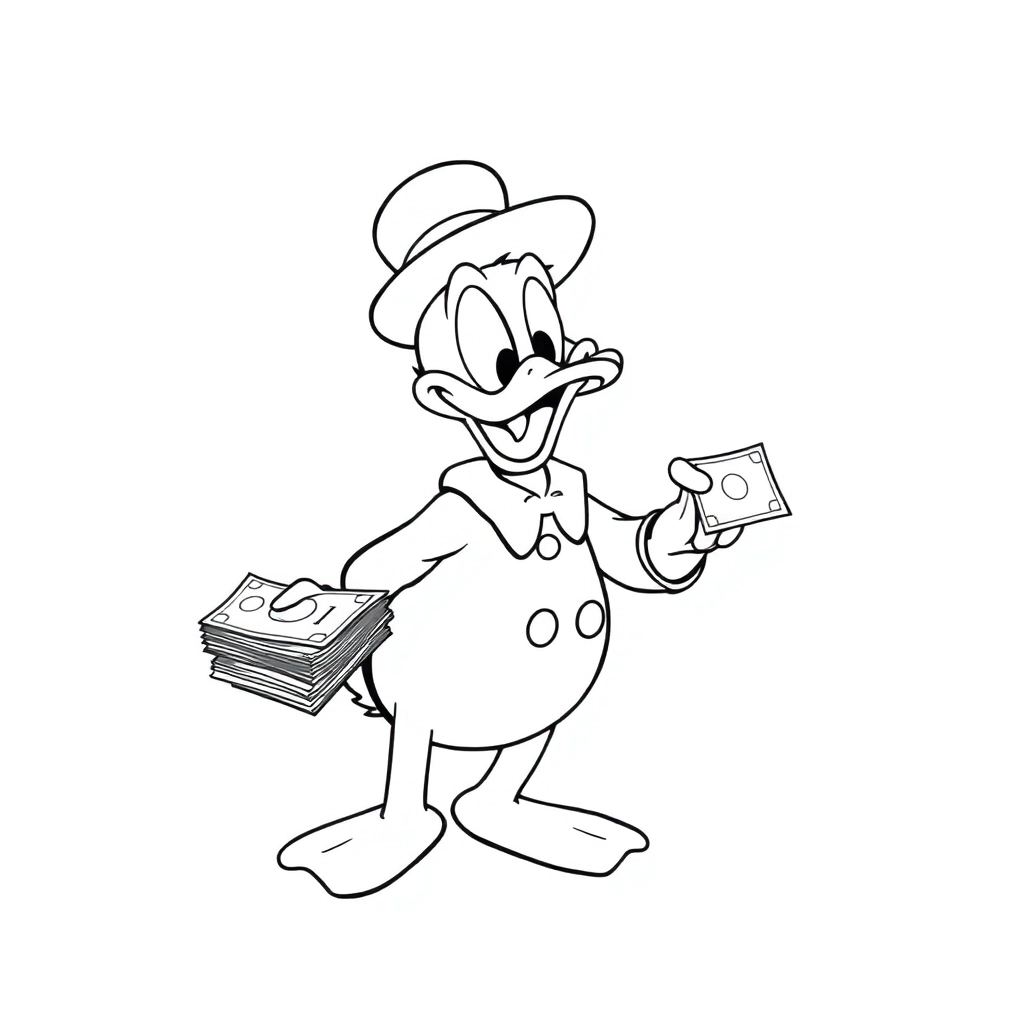 Scrooge mcduck holding cash and a gun صفحات التلوين