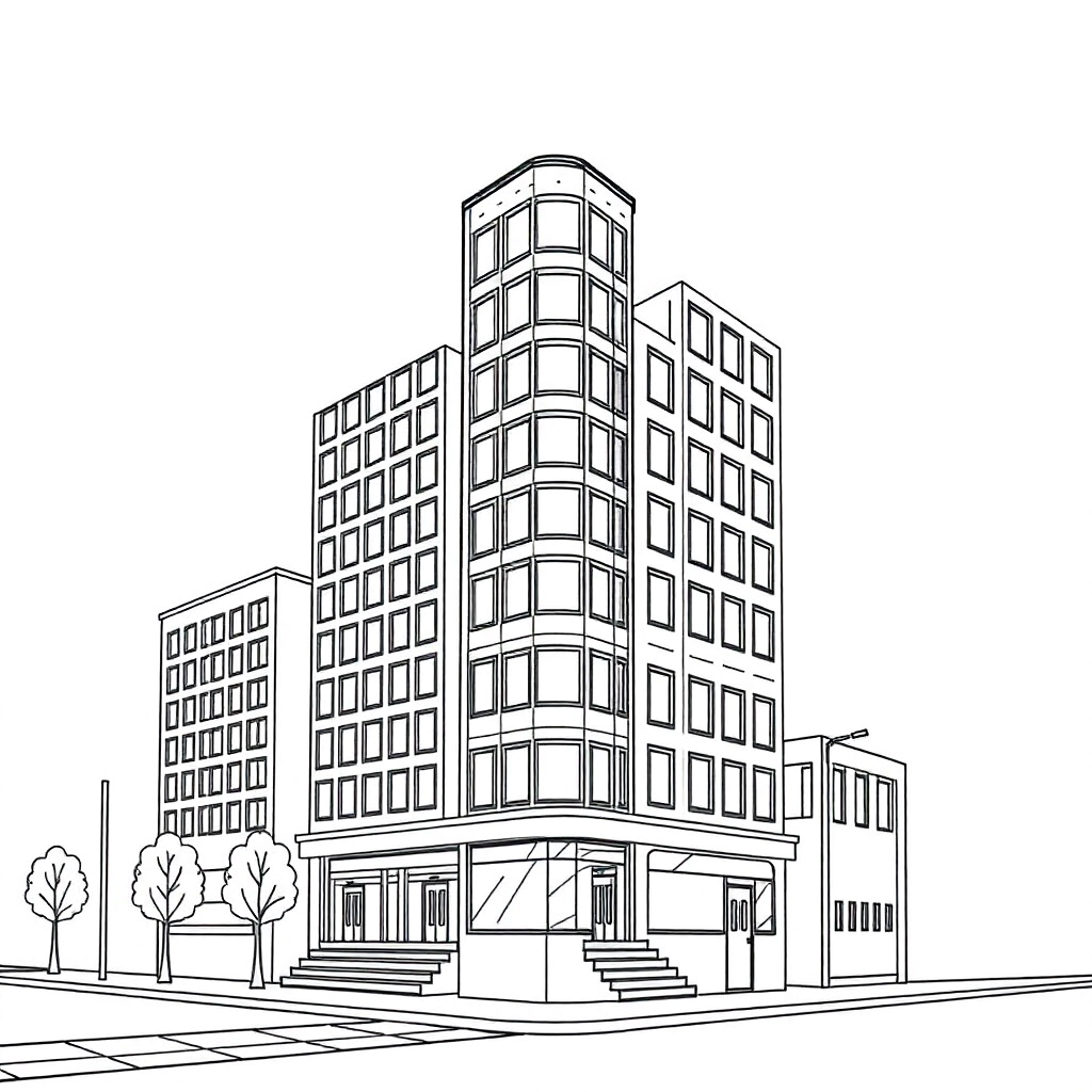 The side of modern buildings صفحات التلوين