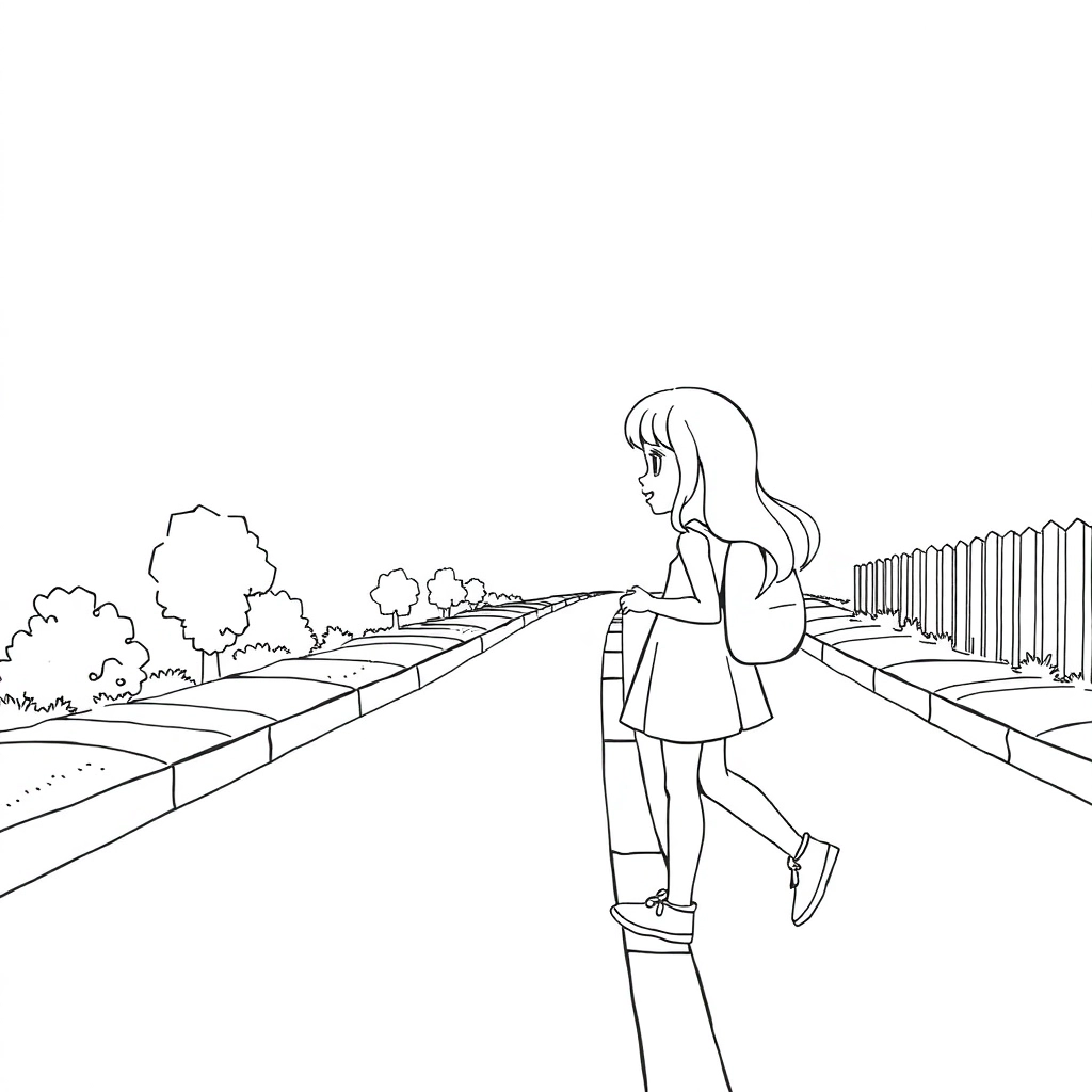 The girl dragging the box on the road صفحات التلوين