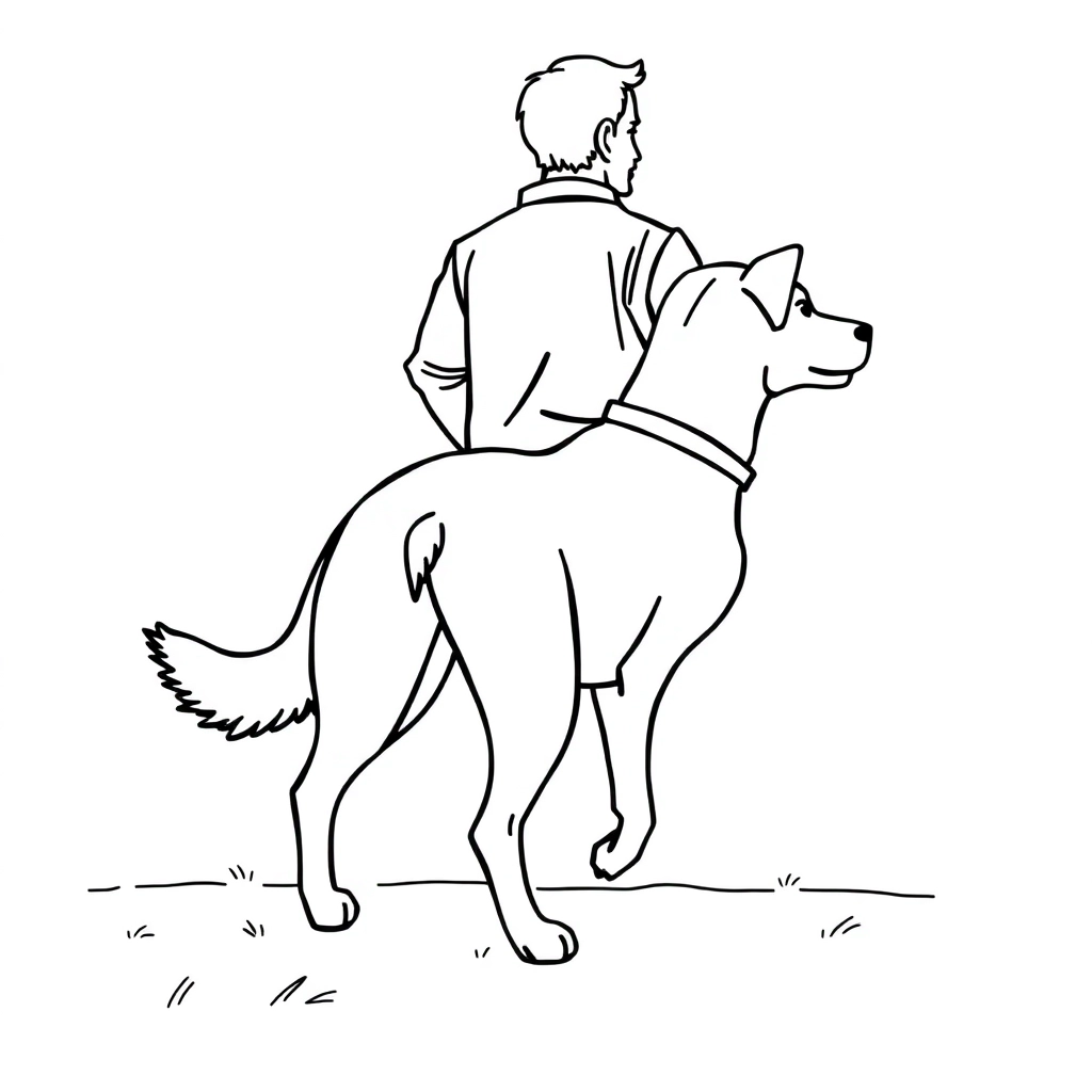 Back view of walking a dog and men صفحات التلوين