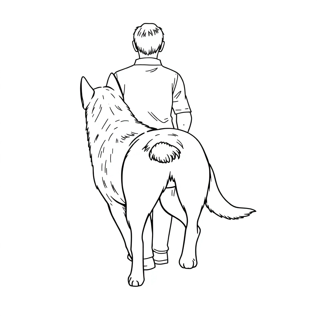 Back view of walking a dog and men صفحات التلوين