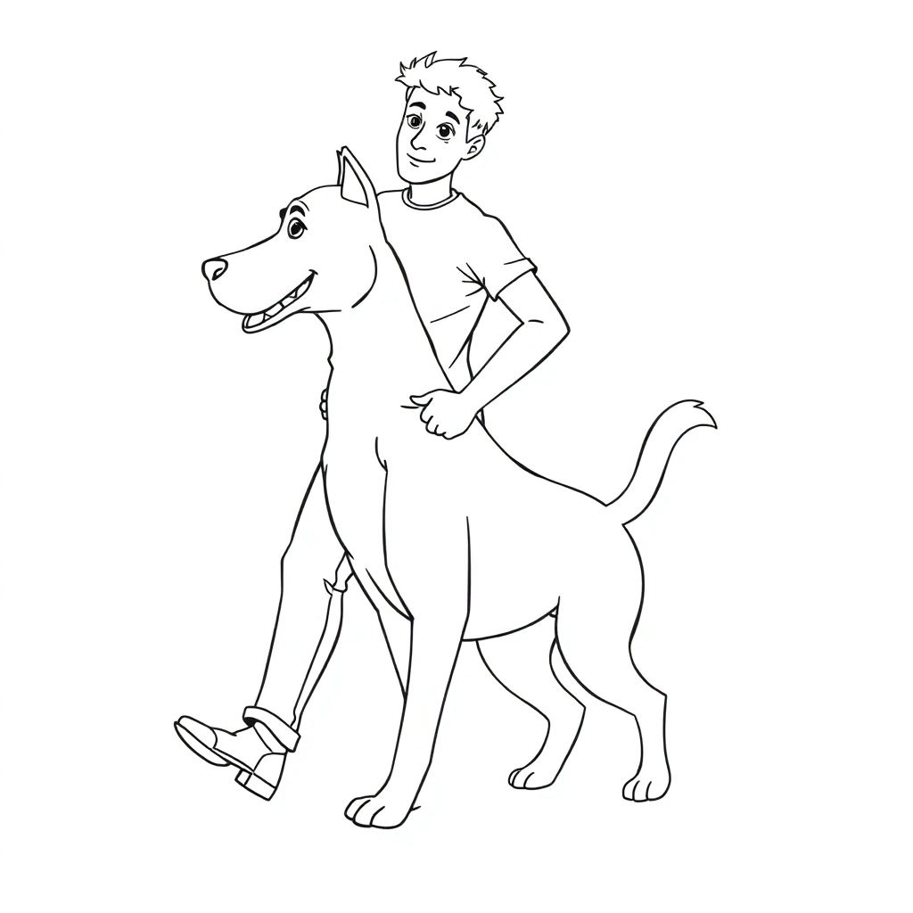 Back view of walking a dog and men صفحات التلوين