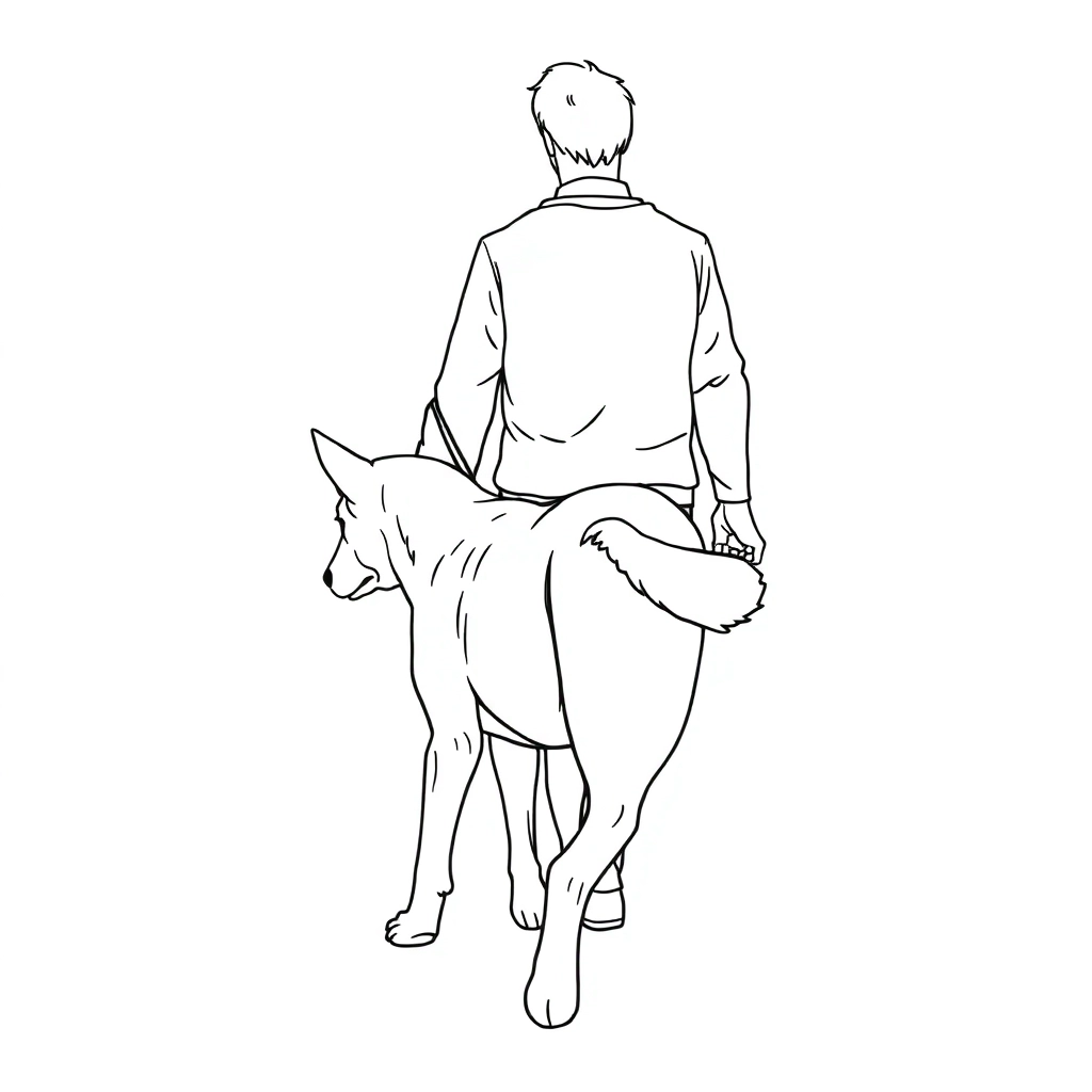 Back view of walking a dog and men صفحات التلوين