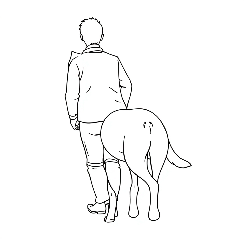 Back view of walking a dog and men صفحات التلوين