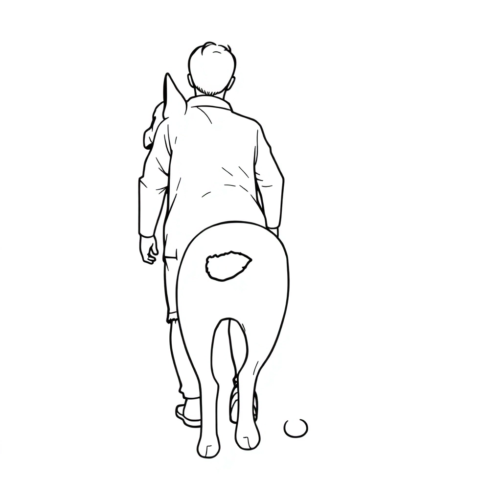 Back view of walking a dog and men صفحات التلوين