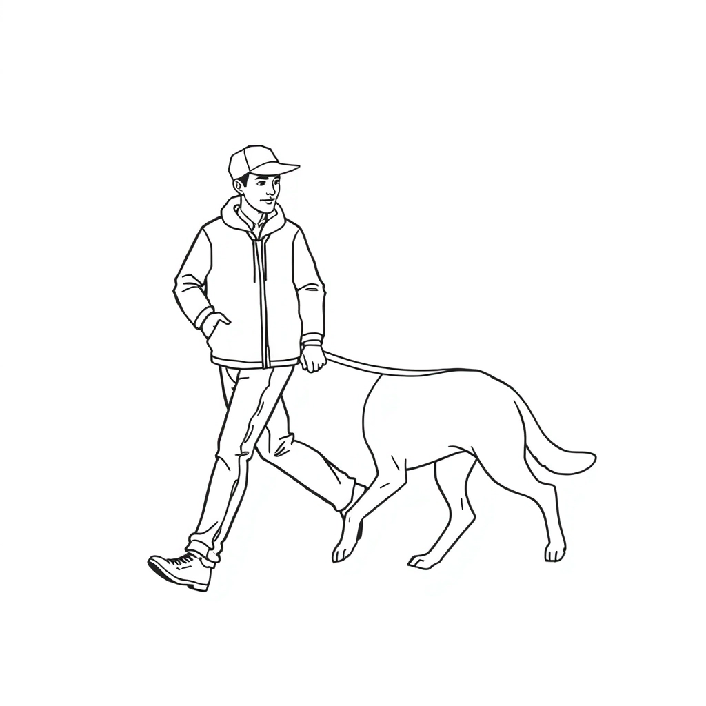 Back view of men walking with dog  صفحات التلوين