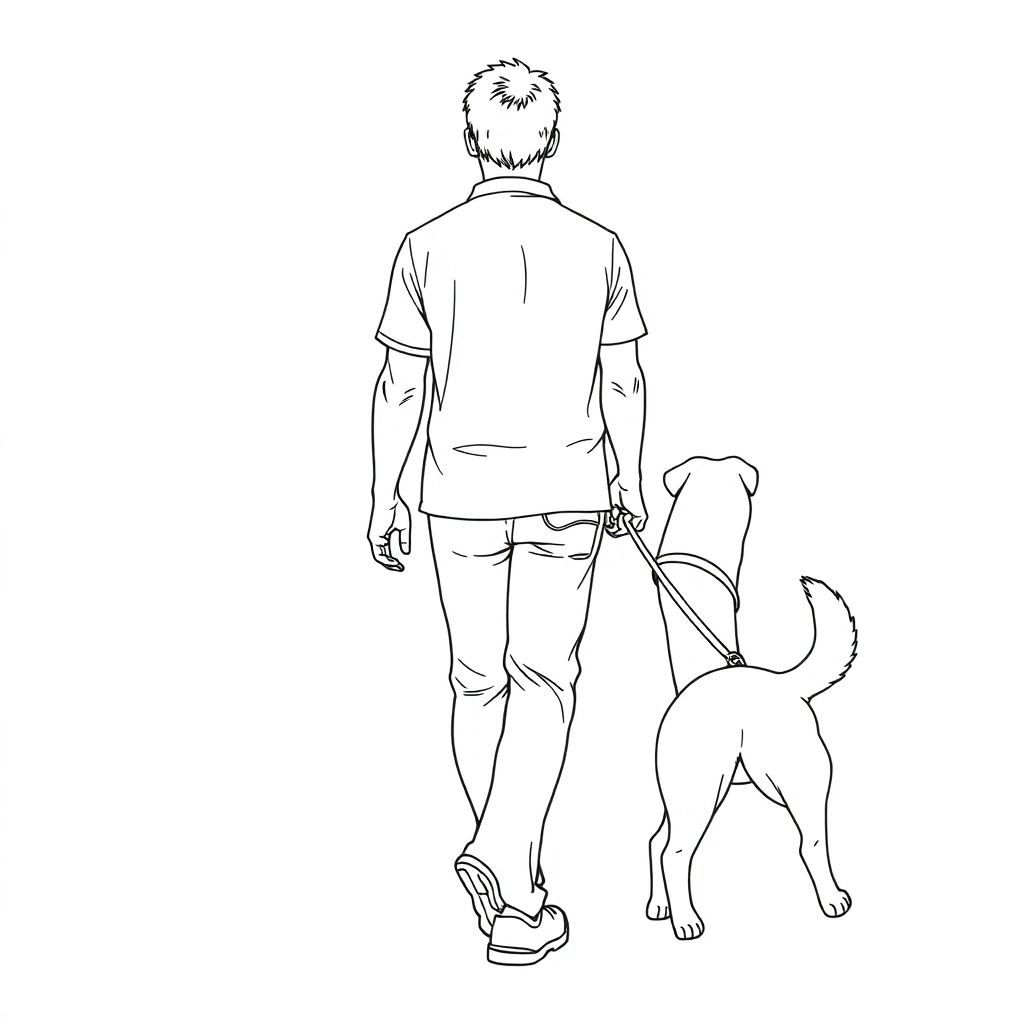 men walk with dog back view Coloring Pages