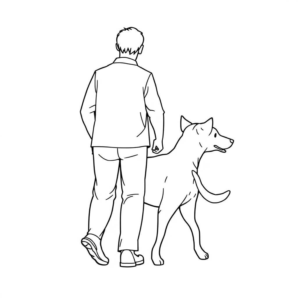 men walk with dog back view صفحات التلوين