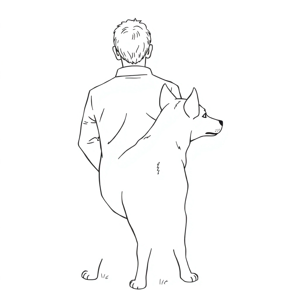 men walk with dog back view صفحات التلوين