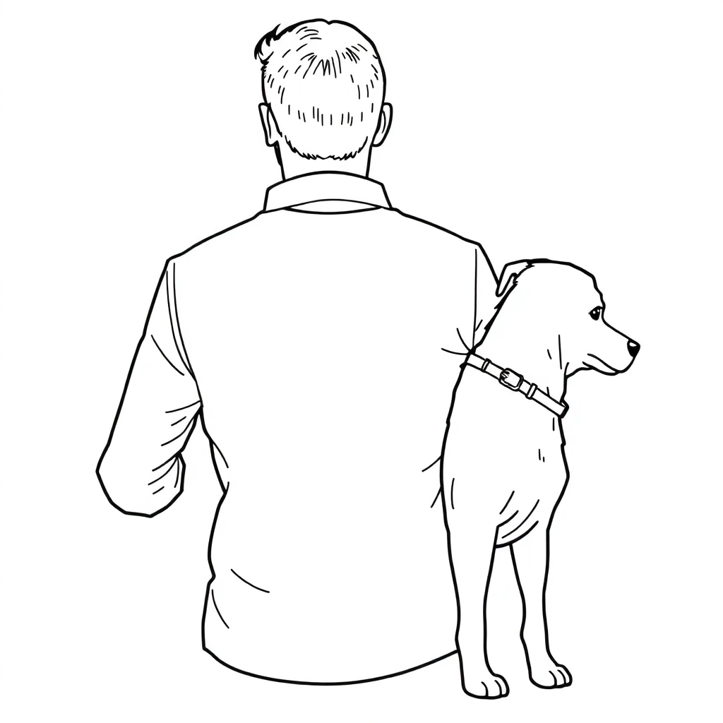 men walk with dog back view صفحات التلوين