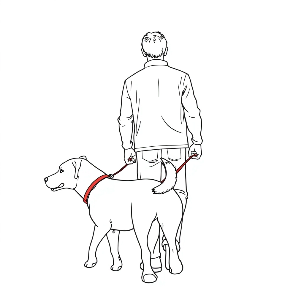 men walk with dog from back view صفحات التلوين