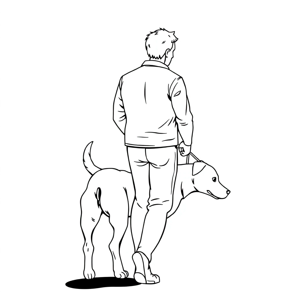 men walk with dog from back view صفحات التلوين