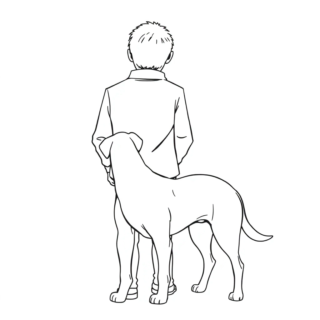 men walk with dog from back view صفحات التلوين