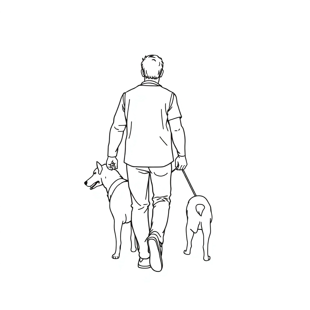 men walk with dog from back view صفحات التلوين