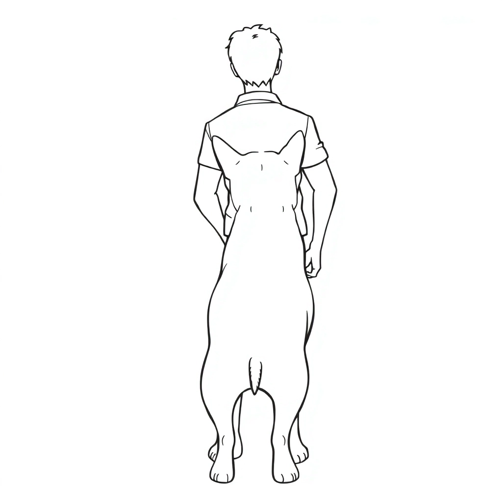 men walk with dog from back view صفحات التلوين