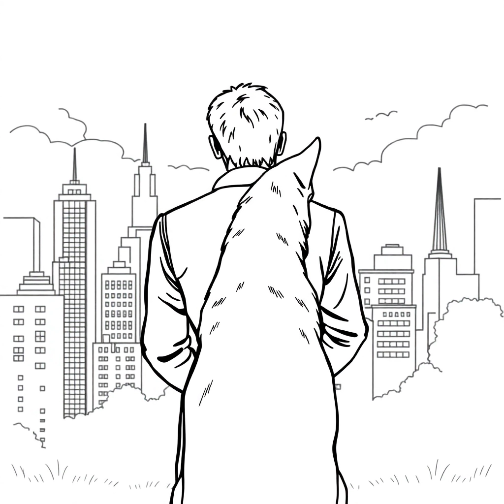 men walk with dog in the city from backview صفحات التلوين