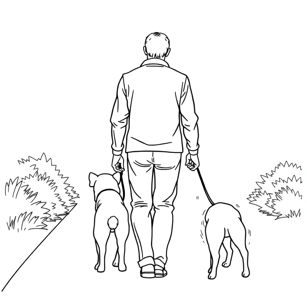 men walk with dog in the roadside from backview صفحات التلوين
